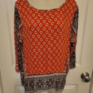 Lucky Brand Orange and Black Boho Blouse